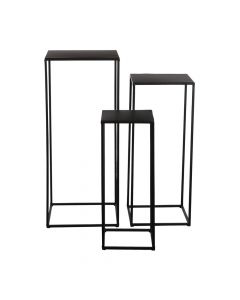 Tavolinë anësore, set 3 copë, Quinty, metalike, e zezë, 20x20xH50 cm; 25x25xH60 cm; 30x30xH70 cm