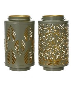 Decorative lantern, metal, green/golden, Ø14xH24 cm