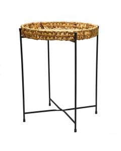Tavolinë anësore, metalike, e zezë/natyrale, Ø38xH48 cm