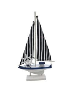 Objekt dekorues, Varkë, druri, e bardhë/blu, 15x3.5xH26 cm