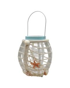 Decorative lantern, wooden, white/blue, 16x16xH21-34 cm