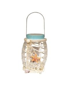 Decorative lantern, wooden, white/blue, 13x13xH19-30 cm
