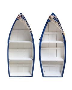 Raft dekorativ, Varkë, druri, e bardhë/blu, 25.5x11x61 cm;19x8x48 cm