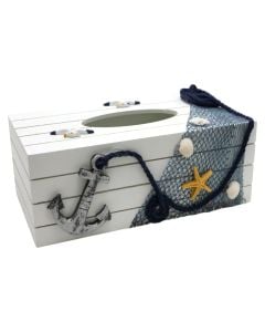 Tissue box, wooden, white/blue, 24x12xH10 cm