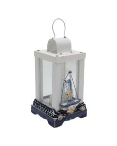 Decorative lantern, wooden/metal, assorted, white/blue, 4x9xH17 cm