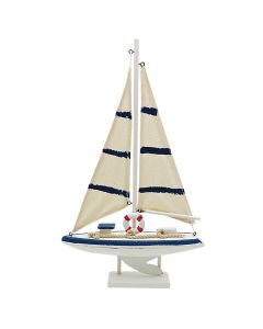 Objekt dekorues, Varkë, druri, e bardhë/blu, 24x8xH42 cm