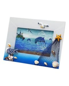 Kornizë foto, druri, e bardhë/blu, 20xH16 cm