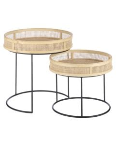 Side table, Leandro, set 2 pieces, metal/bamboo, black/brown, Ø33xH40 cm; Ø45xH45 cm