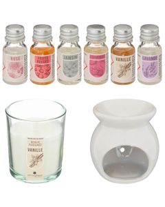 Aromatik ambienti set, Kili, 6 aroma vaj lulesh,  me djegje,  dolomit/xham/vaj të ndryshme 10ml
