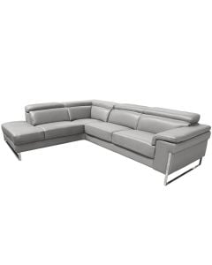 Corner sofa, left, leather, stainless steel legs, light grey,  (293x232)x105xH81/100 cm