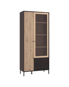 Display shelf, Correze, melamine/glass, oak/black, 86.5x40xH195 cm