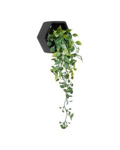 Artificial hanging plant, Ayame, ceramic/plastic, black/green, 14.5x5.5x45 cm