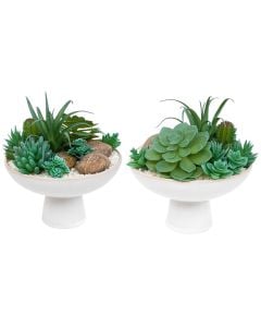 Artificial plant, in pot, Soleya, ceramic/plastic, white/green, Ø19xH20 cm