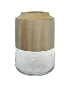 Vazo dekorative, qelq/Druri, Natyrale, Ø13.2xH20 cm