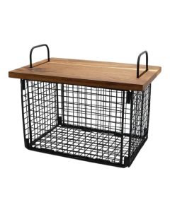 Decorative basket, metal/wooden, black/brown 34x22xH27 cm