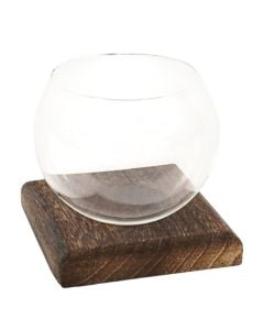 Vazo dekorative, xham/druri, transparente/kafe, 10x10xH9 cm