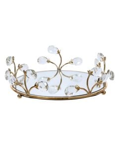 Pjatë dekorative, metalike/xham, e artë/tranpsarente, Ø24xH10.5 cm