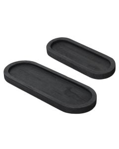 Decorative plate, set 2 pieces, wooden, black , M:40x15xH2.5cm ,S:30x11xH2.5cm