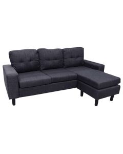 Corner sofa, universal, textile upholstery, dark grey, black plastic legs, 187x76xH83 cm