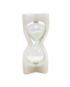 Sand timer, glass and resin, white, 10x7xH23 cm