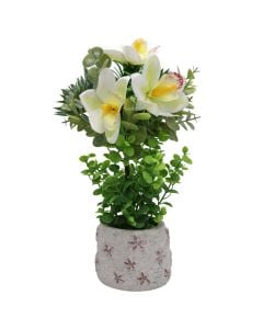 Artificial flower, in pot, plastic, white, Dia.10xH30 cm