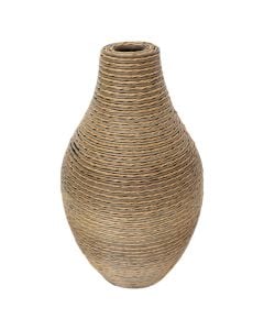 Decorative vase, straw, blue/brown, Ø50xH31 cm
