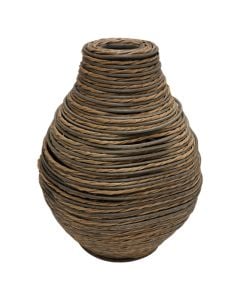 Decorative vase, straw, blue/brown, Ø32×H26 cm