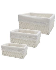 Shportë magazinimi, material tekstili, e bardhë, 26x20xH12 cm/22x16xH9.5 cm/18x12xH8 cm