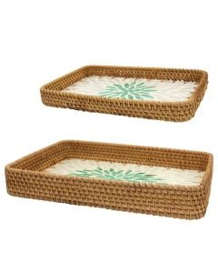 Tabaka dekoruese, kashtë, kafe/e bardhë, 33x24xH4.5 cm/28x18xH4 cm