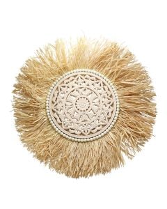 Wall decorator, straw/wood, white/natural, 65x65 cm