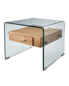 End table, 12 mm tempered glass surface, MDF frame, transparent/ sonoma, 55x50xH42 cm