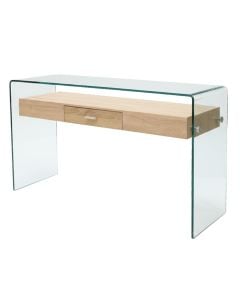 Console table, 12 mm tempered glass surface, MDF frame, transparent/ sonoma, 125x40xH76 cm