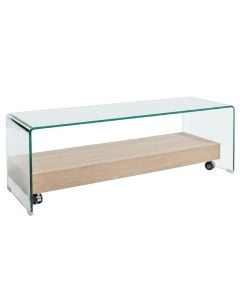 Mobilje televizori, syprinë xham i temperuar 12 mm, strukturë MDF, transparente/ sonoma, 130x40xH45 cm