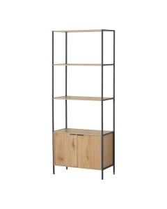Shelf with cabinet, melamine, matt metal frame, Wild oak, 68x35xH 176 cm