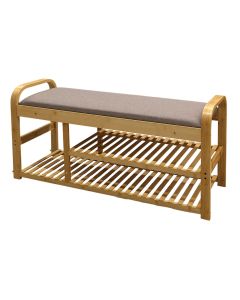Shoe rack, bamboo/fabric, natural/ grey, 90x33xH90 cm