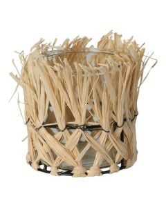 Candle holder, Raffia, glass/straw, clear/natural, 10x10 cm