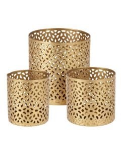 Tealight holder, set 3 pieces, metal, gold
