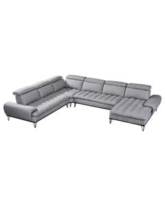 Divan këndor, djathtas, tapiceri tekstili, këmbë metalike, gri, 335x298xH101 cm