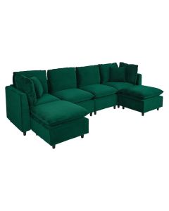 Divan, tapiceri tekstili, kornizë druri, këmbë plastike, jeshile, 317x149xH97 cm