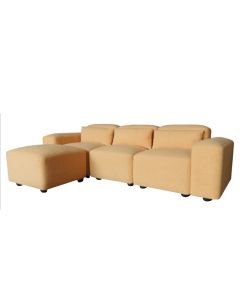 Divan, tapiceri tekstili, kornizë druri, këmbë plastike, mustardë, 240x147xH66 cm