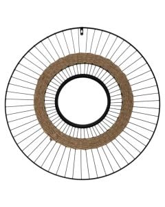 Decorative mirror, glass, rattan, brown, Dia.60 cm