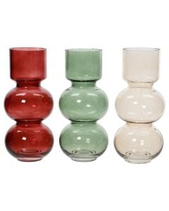 Vazo dekorative, qelq, e kuqe/ jeshile/ e bardhë, Dia.12xH27 cm