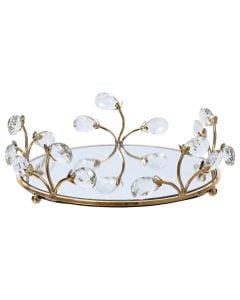Decorative tray, glass, gold, Dia.28.5xH10.5 cm