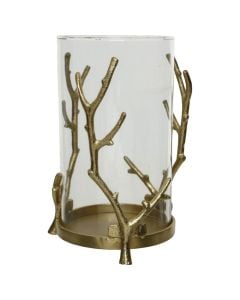 Candle holder, aluminium/glass, clear/gold, Ø19.5xH25.5 cm