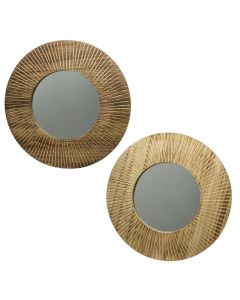 Pasqyrë dekoruese, kornizë druri, natyrale, Ø70xH2 cm