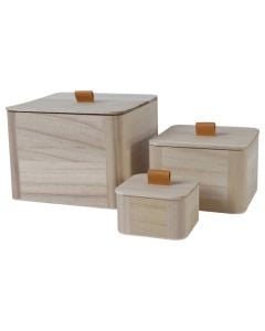 Organization box, set 3 pieces,  wood, natural, 20x20xH15 cm