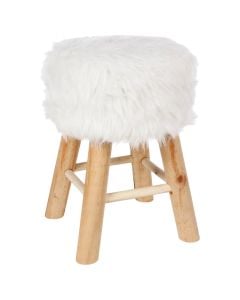 Stol, këmbë druri, veshje poliester, natyrale/ e bardhë, Dia.28xH42 cm