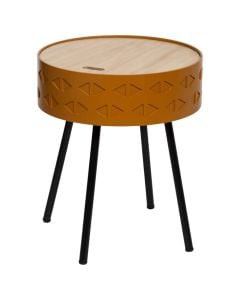 Tavolinë anësore, strukturë metalike, syprinë MDF, e zezë/ kafe, Dia.38.5xH45.5 cm