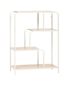 Multifunctional shelf, Curvy, metal structure, MDF shelves, natural/white, 76x27xH101 cm