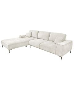 Divan këndor, majtas, tapiceri tekstili, e bardhë, 290x211xH103 cm